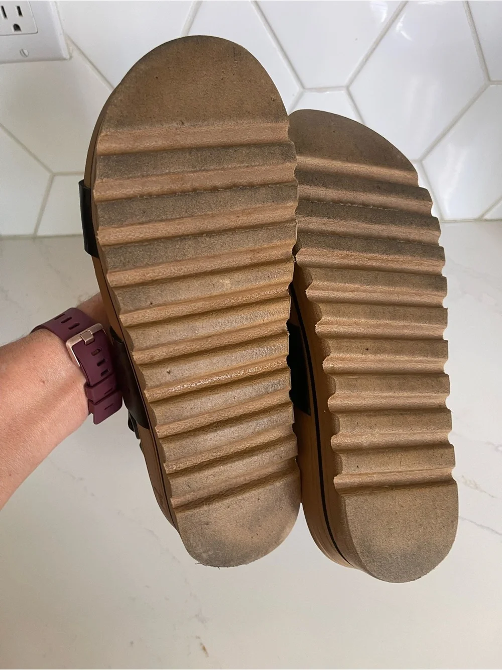 Reef Men's Black Strap Sandals with Brown Footbed